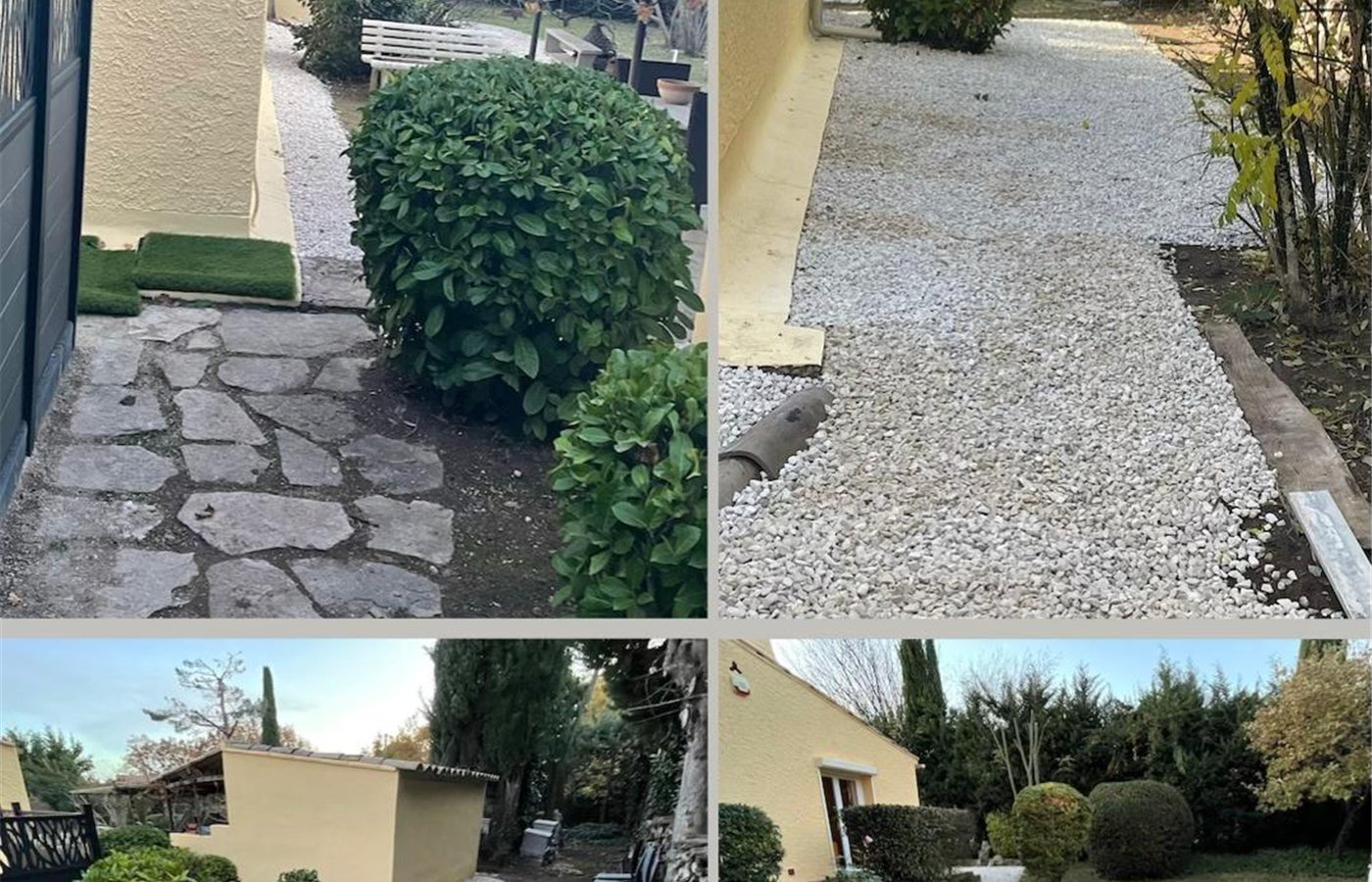 Allées gravillonnées et massifs structurés — réalisation C-L Jardinage